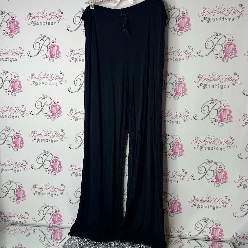 Kickee pants comfy lounge flare stretchy Black Wide-Leg Pants tie waist